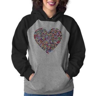 Imagem de Moletom Feminino Coração Bandeiras - Foca na Moda, Cinza, Preto, GG