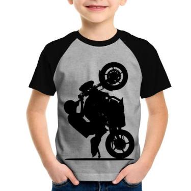 Imagem de Camiseta Raglan Infantil Moto Grau XJ6 - Foca na Moda, Cinza, Preto, 1