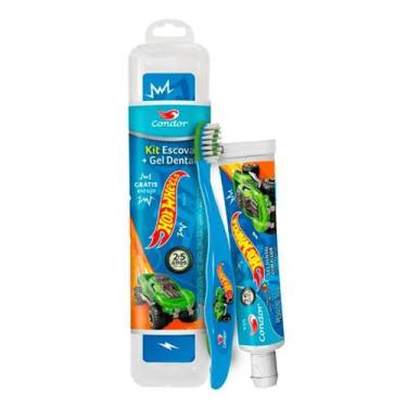 Imagem de Kit Infantil Condor Hot Wheels Estojo Protetor + Escova Dental + Gel D