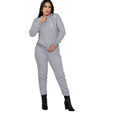Imagem de Conjunto De Frio Feminino Moletom   Blusa Manga Longa Canguru e Calça 