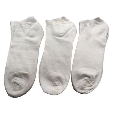 Imagem de Kit 12 Pares Meias Masculina Soquete Cano Curtas lisa - HHW, Branco, 4