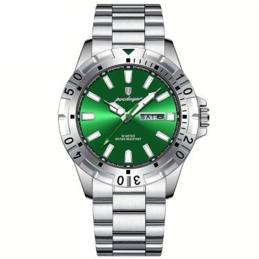Imagem de Relógio Masculino Impermeável Pulseira De Aço Inoxidável Movimento Quartzo Estilo Casual Prata Verde