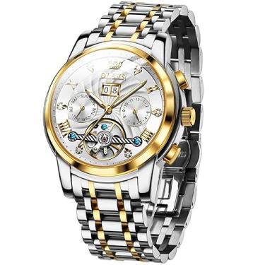 Imagem de OLEVS Relógio de pulso masculino esqueleto de luxo com diamante, automático, mecânico, automático, luminoso, à prova d'água, Mostrador branco, 9910