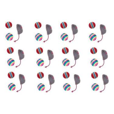 Imagem de Brinquedo gato ratinho com 2 bolas jolitex - kit c/12