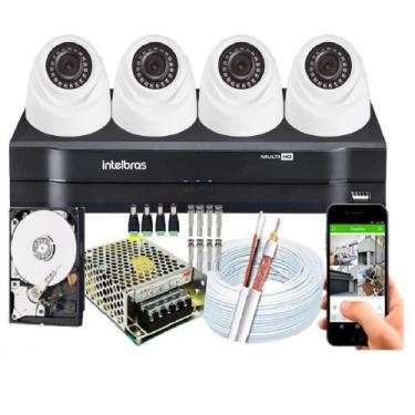 Imagem de Kit 4 Câmeras de Segurança Dome 720p dvr Intelbras C/Hd