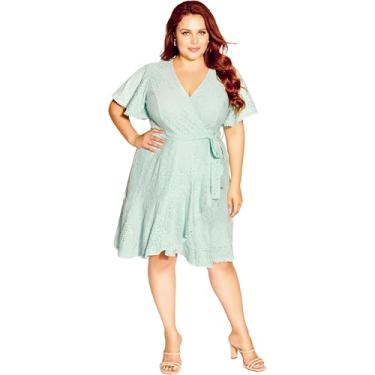 Imagem de CITY CHIC Vestido feminino falso com sobreposição de renda e cintura amarrada, Hortelã, 50