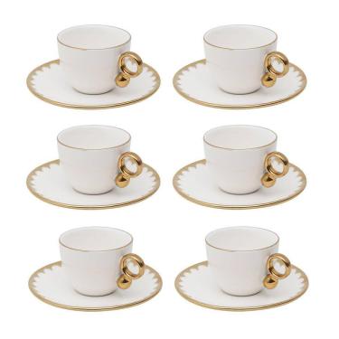 Imagem de Cj 6 Xícaras P/Café C/Pires Porcelana EGG Branco/Dourado 90ml Wolff