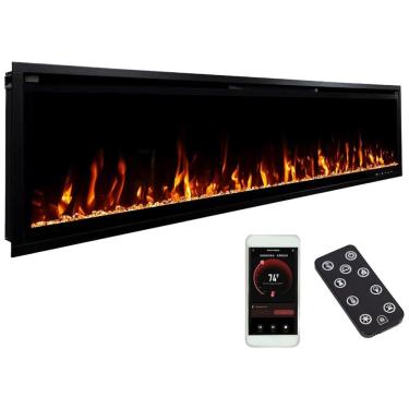 Imagem de Lareira Elétrica Linear Inteligente Modern Ember Aerus de 183 cm, Embutida ou de Parede, Chamas LED Multicoloridas, Wi-Fi, Alexa, Google