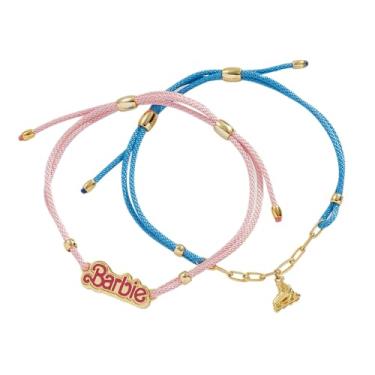 Imagem de Alex and Ani Barbie, cordão Barbie, conjunto de 2, acabamento dourado brilhante, cordões rosa e azul, 14 a 24 cm, One Size, Latão, Sem pedras preciosas