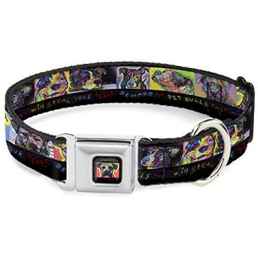 Imagem de Coleira para cães com fivela de cinto de segurança Pitbulls Cuidado com Pitbulls They Will Steal Your Heart Black 40 a 58 cm de largura, DC-WAL002-WM