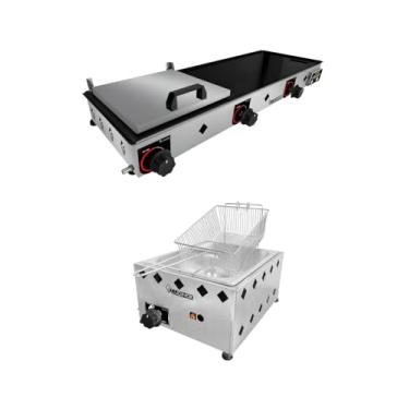 Imagem de Kit Lancheiro Fritadeira 1 Cuba Potente 5l + Chapa 90x30 2mm