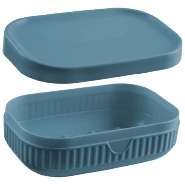 Imagem de Saboneteira Porta Sabonete Banheiro Lavabo Com Tampa à Prova d'Água (Azul)