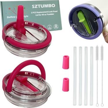 Imagem de 2 peças de substituição de tampa de canudo flip para Stanley copo de 1,134 g, tampa 100% à prova de vazamento, tampa à prova de derramamento e resistente a respingos, com bocal de sucção removível