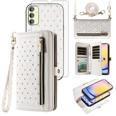 Imagem de Asuwish Capa de telefone para Samsung Galaxy A25 5G/A24 4G/M34/F34 /F34 carteira destacável com protetor de tela, alça transversal, suporte para cartão de crédito A 25 25A 24A LTE mulheres meninas