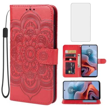 Imagem de Bohefo Capa para Moto G34 5G, capa carteira para Moto G45 5G XT2363-2 com protetor de tela de vidro temperado, capa flip de couro mandala com suporte para cartão de crédito para Motorola Moto G34 5G