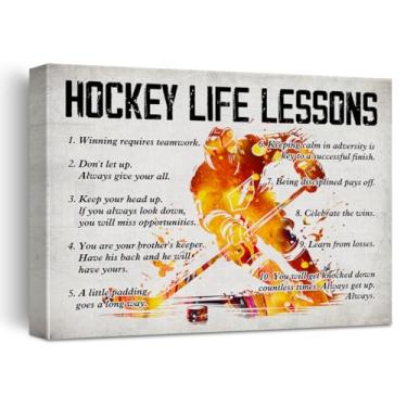 Imagem de Arte de parede em tela de pôster de hóquei para decoração de casa de quarto, lições de vida de hóquei, pintura impressa em tela pronta para pendurar presentes - cavalete e gancho para pendurar 30 x 38