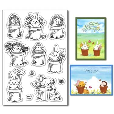 Imagem de Arbuya Carimbos transparentes de Happy Easter para decoração de álbum de fotos, animais fofos, coelhinhos, ouriços, cachorros, para decoração de álbuns de recortes