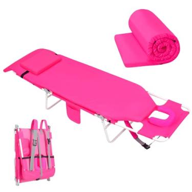 Imagem de Minndudu Cadeira de Praia 3 em 1 com Almofada, 6 Posições Reclináveis, Orifício para o Rosto, Rosa