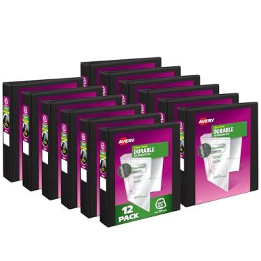 Imagem de Avery Fichário com 3 anéis duráveis de 3,8 cm, anel inclinado, comporta papel de 21,6 x 28 cm, 12 fichários pretos (17021)