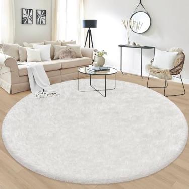 Imagem de JiaoBaba Tapete redondo branco tie dye de 2,4 x 2,4 m para quarto de quarto, tapete redondo fofo, tapete peludo, circular felpudo, lavável, antiderrapante, tapete de área grande, macio para sala de