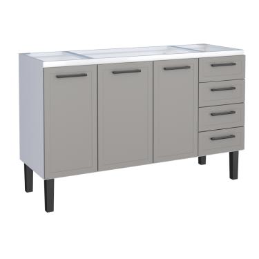 Imagem de Gabinete Armario Cozinha Juno 1.50 Mt -3 Portas  4 Gavetas - 100% Aço -Cozimax - CINZA
