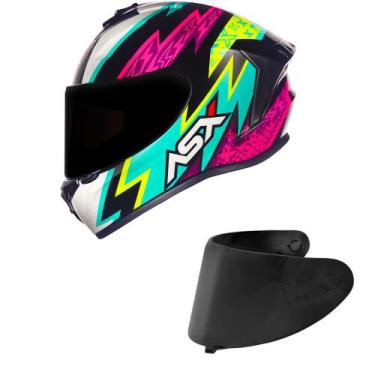 Imagem de Capacete ASX Draken Thunder Preto Tiffany e Rosa Mais Viseira Fumê, 56