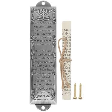 Imagem de Uonlytech Mezuzá para porta mezuzá com rolagem porta mitzvah judaica caixa mezuzá metal placa de mezuza Jerusalém Hannukah presente judaica Israel presente para mezzuzahs porta parede bênção presente