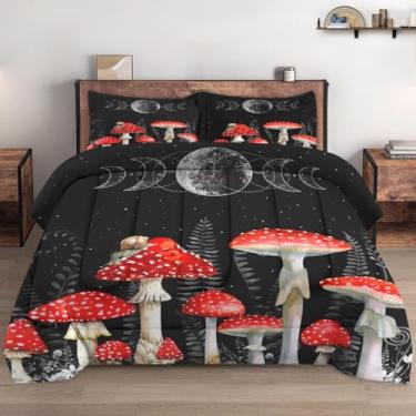Imagem de WeCozy Conjunto de edredom queen com 2 fronhas, cogumelo dente-de-leão de flor silvestre 3 peças, para crianças e adultos, conjunto de edredom macio para decoração de cama de quarto e lua de verão