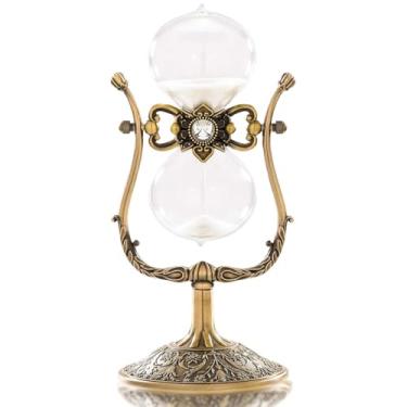 Imagem de Temporizador de ampulheta, relógio de areia de 60 minutos, rotação de 360°, grande de latão, vintage, relógio de areia de vidro antigo de 1 hora para decoração