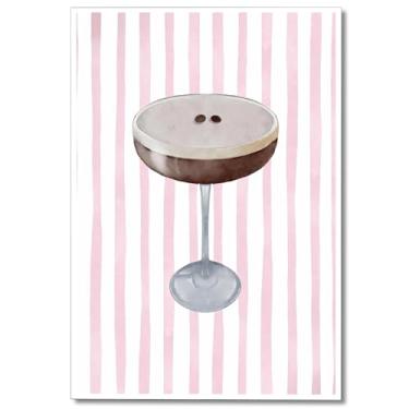 Imagem de Trendy Espresso Martini Bar Carrinho Arte de Parede Vintage Coastal Aquarela Coquetel Cartazes Funky Minimalista Estética Impressões para Sala de Estar Casa Quarto Dormitório Decoração de Parede 30 x