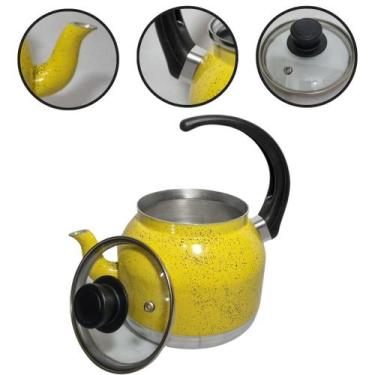 Imagem de Chaleira de Alumínio N18 2 Litros Amarelo com Tampa de Vidro - Alumini