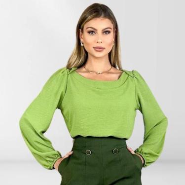 Imagem de Blusa Social Feminina Com Decote Canoa Manga Longa - Katyani Modas, Ve