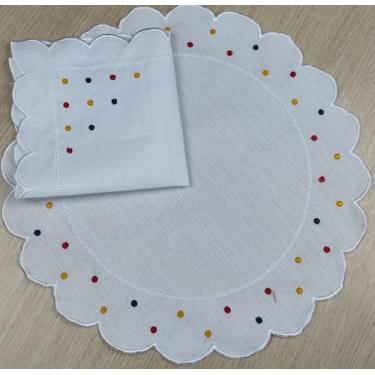 Imagem de Jogo Americano Sousplat Bordado 6 Lugares Completo - Branco Poá - ENXO