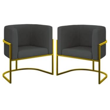 Imagem de Kit 2 Poltronas Decorativa Luxo Base de Metal Dourada Escritório Recep
