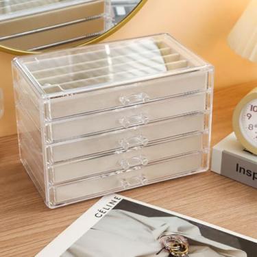 Imagem de Caixa organizadora de 5 gavetas, bandeja com tampa transparente, suporte para colares de veludo à prova de poeira, estojo de armazenamento, bandeja de colar, inserção de gaveta para pingente, adequado