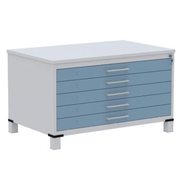 Imagem de Mapoteca 5 Gavetas Pandin 120cm (larg) Inmetro Tampo Mdp Cinza Estrutura Aço Cinza Gaveta Azul Dali