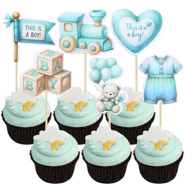 Imagem de Gyufise 36Pcs Baby Boy Cupcake Toppers Baby Shower Oh Baby Cake Decorations for Boy Bear It's a Boy Cupcake Pick Decorations for Boys Birthday Party Supplies Blue