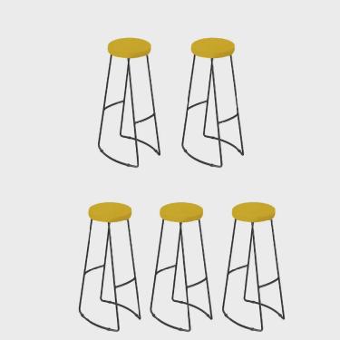 Imagem de Kit 05 Banqueta Alta Lena Industrial Bar Balcão Bistrô Ferro e Madeira Maçiça Capa Suede Amarelo - Ahz Móveis