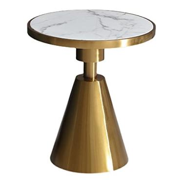 Imagem de P9IDEDFH Mesa de canto para sala de estar com varanda pequena mesa redonda de aço inoxidável pequena mesa de centro mesa lateral (cor: preto + preto) (dourado + branco)