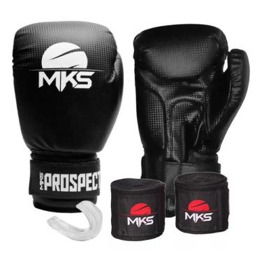 Imagem de Luva muay thai boxe kickboxing prospect preta + bandagem 2,55m + prote