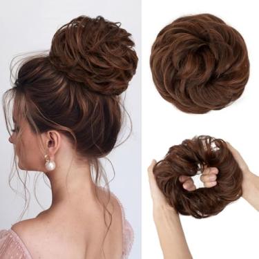 Imagem de CJL HAIR Grande Coque Bagunçado, Ondulado, Cacheado, Scrunchies, Extensões De Cabelo Sintético, Rabo De Cavalo, Penteados Grossos Para Mulheres, Vermelho Vinho