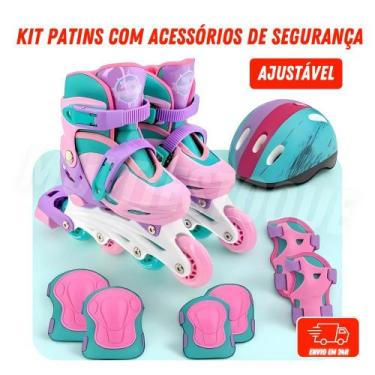 Imagem de Kit Patins com Acessórios de Segurança Rosa Claro - Tam. 30-33 - UNI-A