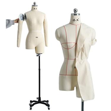 Imagem de CUTPOIY Manequim feminino adulto em forma de manequim com braços e base rolante, costureiras branco totalmente fixável manequim plus size para costurar roupas interessantes (branco XX)