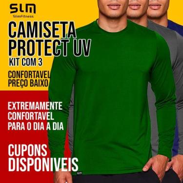 Imagem de Kit com 3 Camisetas Masculinas Térmica Segunda Pele Proteção UV Tecido