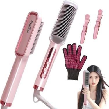 Imagem de Hyptime 2 em 1 escova de alisamento de cabelo, MCH Fast 20s Heating Tech com segurança Auto-Off, 15 ajustes de temperatura e anti-escaldante com tensão dupla universal (cor-de-rosa)