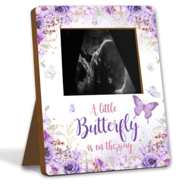 Imagem de ALodr Decorações de chá de bebê de borboleta, moldura de quadro de chá de bebê, decoração de menina para revelação de gênero, lembrança de marco de gravidez, molduras para fotos de ultrassonograma de