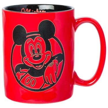 Imagem de Silver Buffalo Caneca de cerâmica vermelha e preta feita à mão com cera gravada do Mickey Mouse da Disney, 500 ml