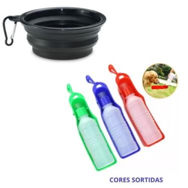 Imagem de Kit Pote Tigela Comedouro Retrátil + Garrafa Bebedouro Portátil Sortid