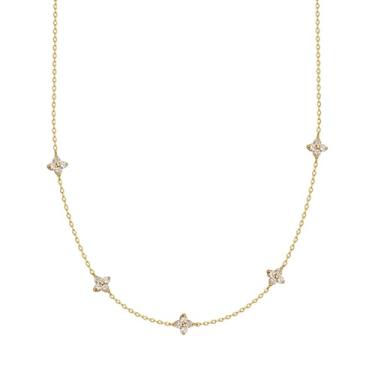 Imagem de GIGB PBDK Colar feminino de strass dourado delicado, prata brilhante, zircônia cúbica, flor, corrente fina, ajustável, presente de joia de festa de casamento, Large, Liga de aço, Sem Pedra Preciosa