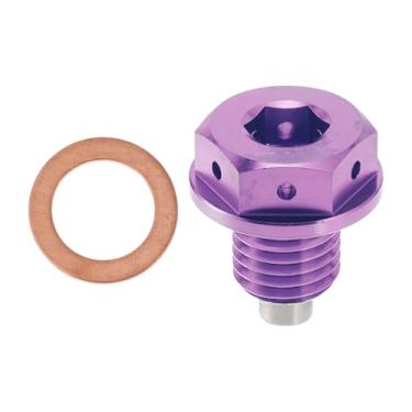 Imagem de REPAIROCK M12 x 1,5 4 mm Bujão magnético de drenagem de óleo de liga de titânio parafuso de porca de drenagem com 1 arruela de cobre roxo 1 peça